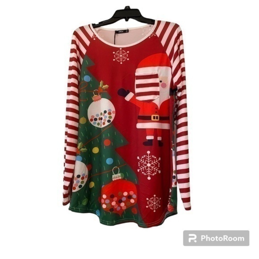 NWT Lily Red & Green Stripe Santa Pocket Raglan Tunic Women's Plus Size XL
